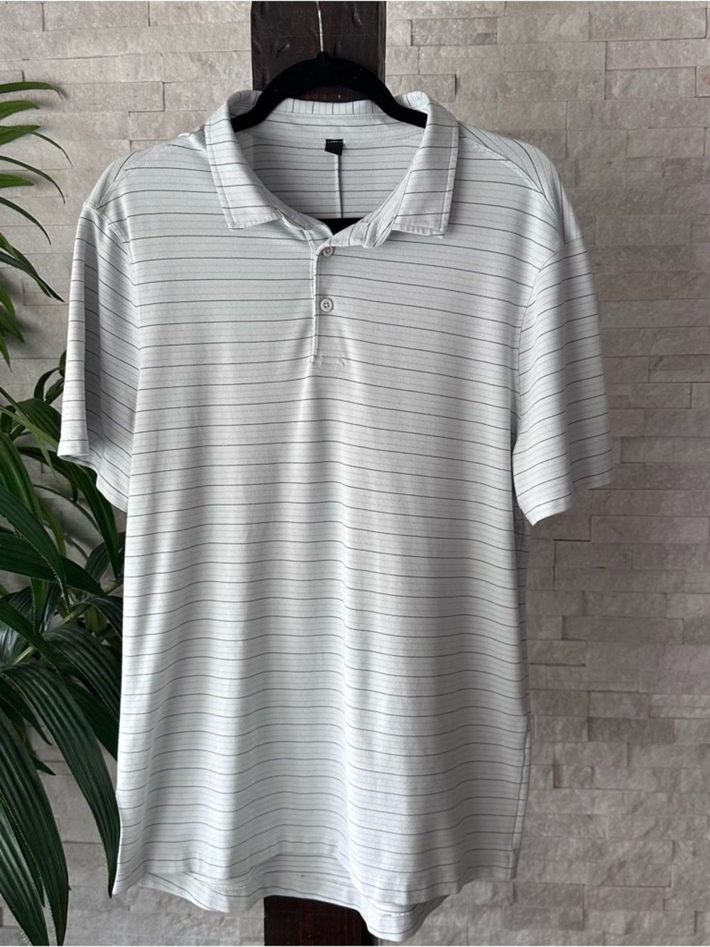 Lululemon Evolution Short Sleeve Light Grey Serenity Stripe Polo Shirt Size L